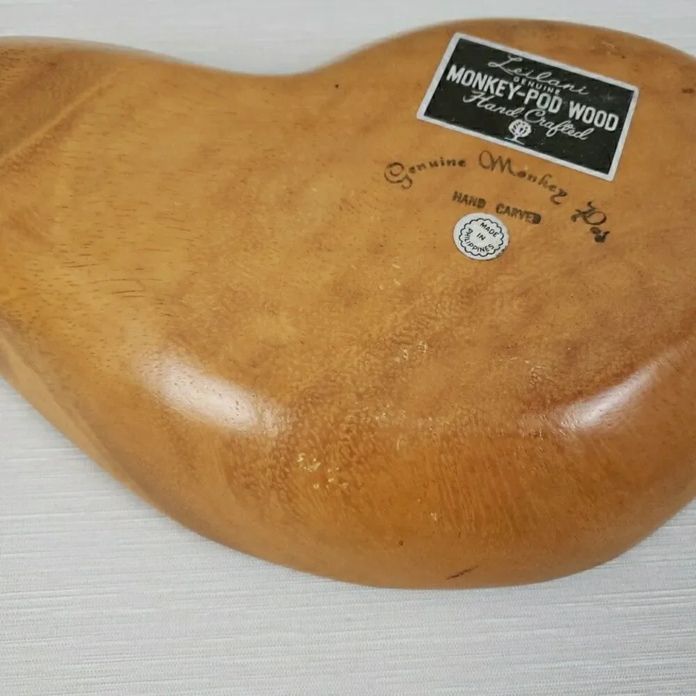 VTG Leilani Monkey Pod Wood Leaf Tray Hollywood Regency MCM Tiki Farmhouse
